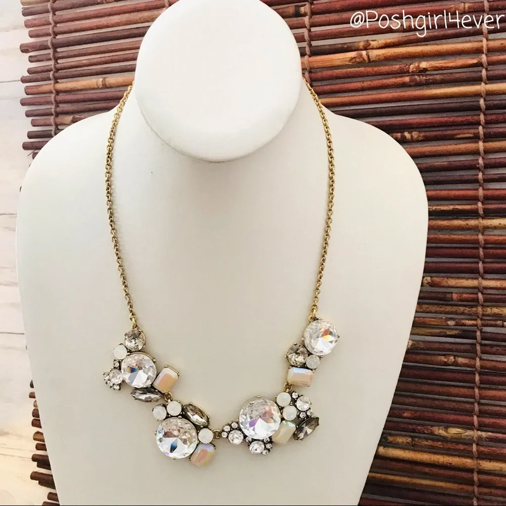 J Crew Bejeweled Bold Rhinestone Necklace Gold-tone